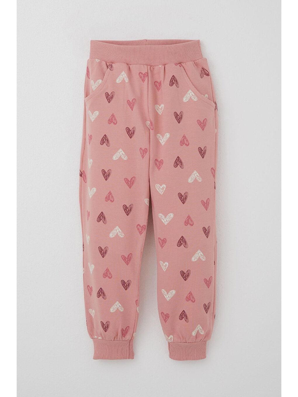 Pembe Kız Çocuk Eşofman Takım Kalp Desenli Yazı Baskılı Gülkurusu (1.5-5 Yaş)-2