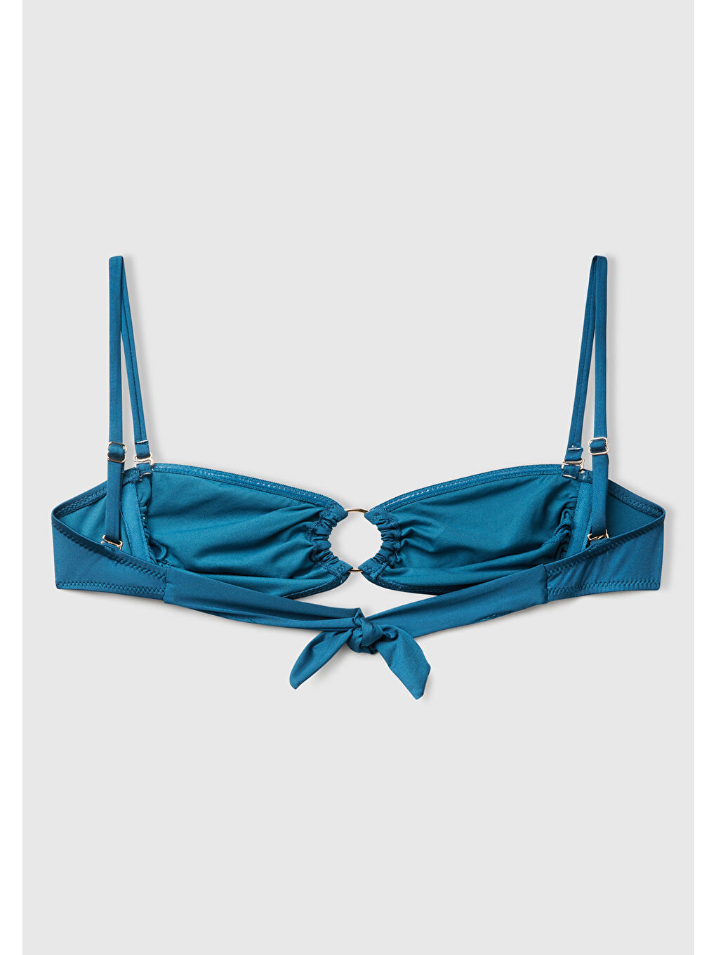 Kadın Petrol Mavisi Parlak Elastanlı Önü Detaylı Ayarlanabilir Askılı Bikini Üstü-1