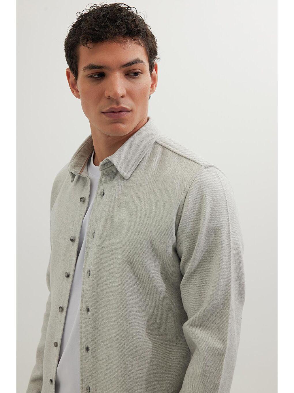 Erkek Slim Fit Dar Kesim Uzun Kollu Düz Kışlık Oduncu Gri Gömlek-4