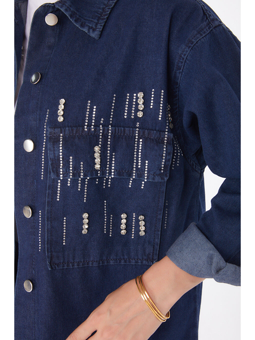 Taş Detaylı İkili Takım Koyu Mavi   25366-5