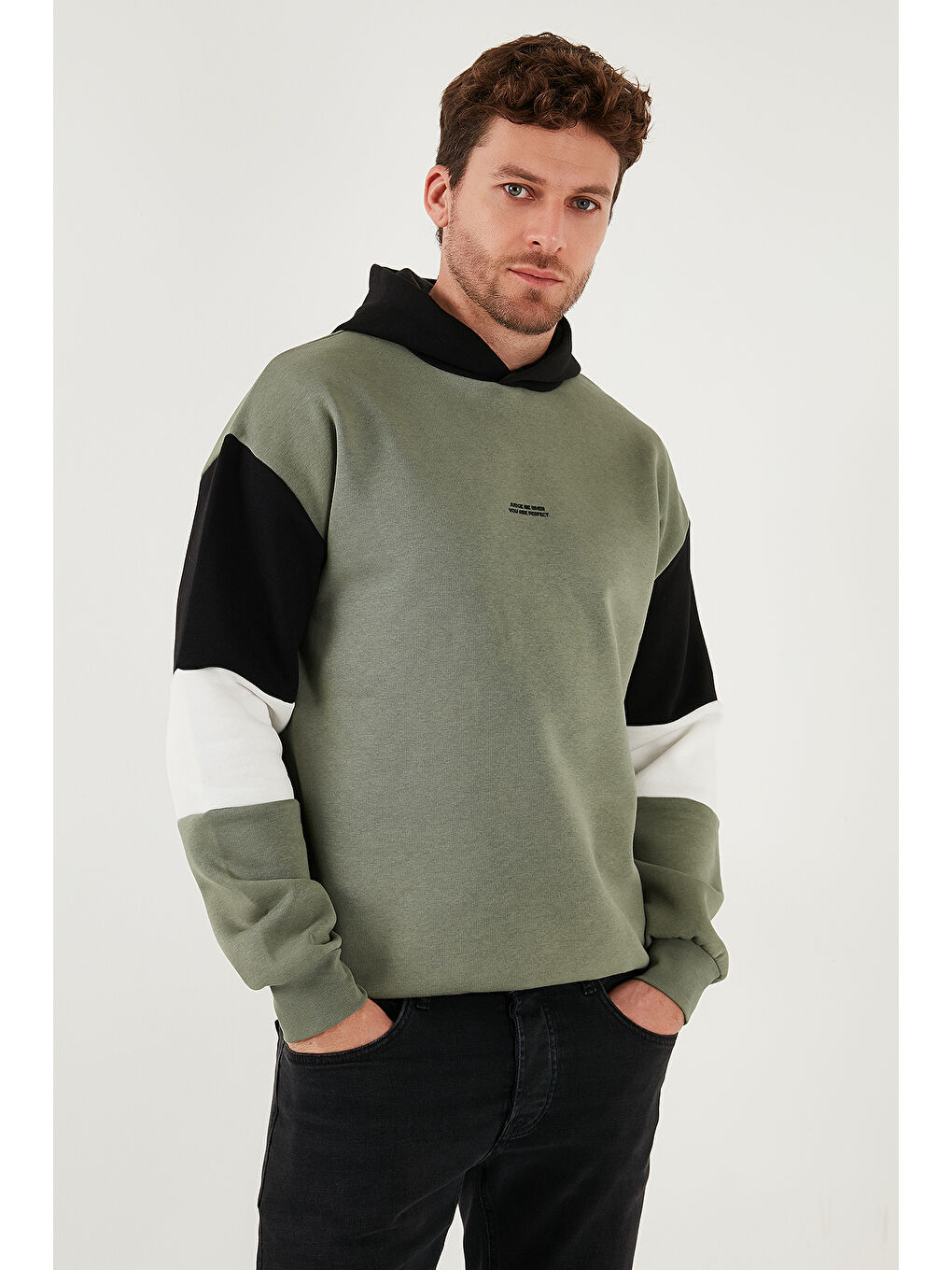 Haki Pamuklu Relaxed Fit Kapüşonlu İçi Tüylü Yumuşak Şardonlu 2' li Paket Sweat 5905299S2-1