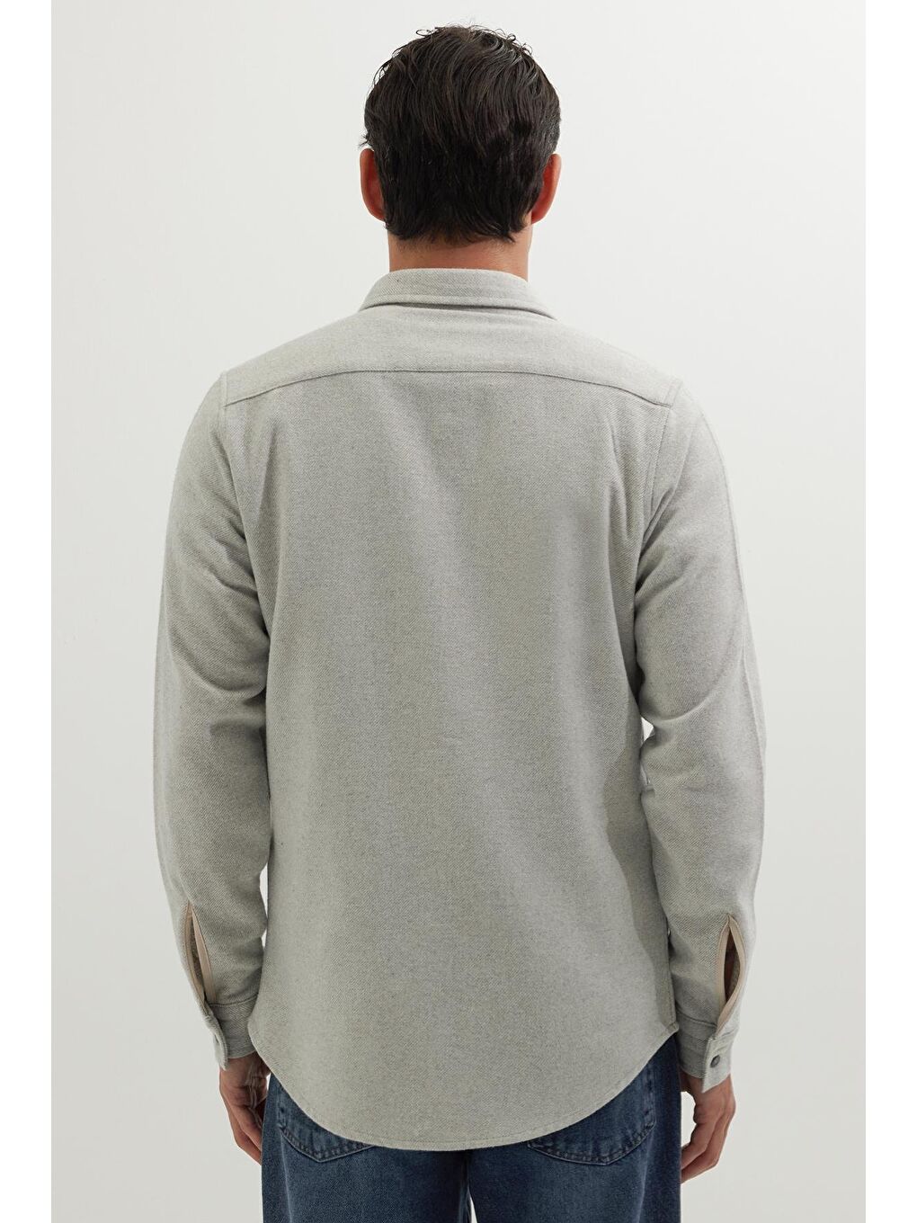 Erkek Slim Fit Dar Kesim Uzun Kollu Düz Kışlık Oduncu Gri Gömlek-6