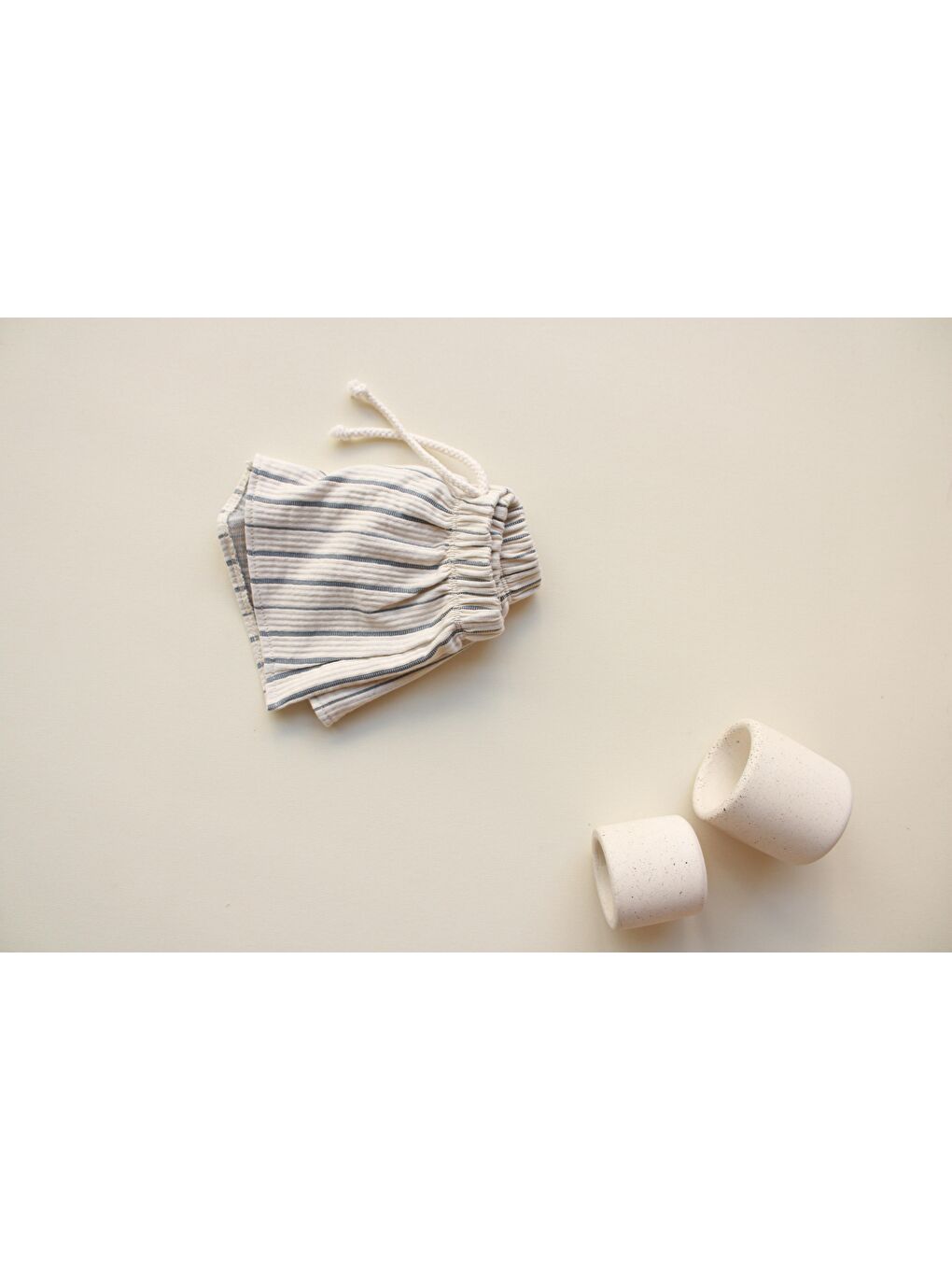 Jakarlı İndigo Çizgili Şort-2