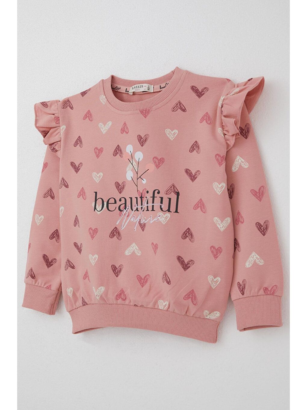 Pembe Kız Çocuk Eşofman Takım Kalp Desenli Yazı Baskılı Gülkurusu (1.5-5 Yaş)-5
