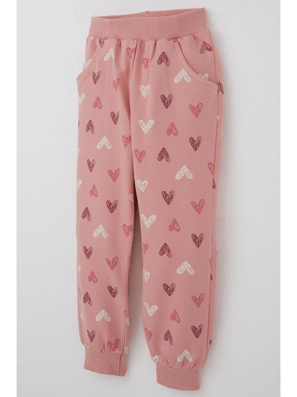 Pembe Kız Çocuk Eşofman Takım Kalp Desenli Yazı Baskılı Gülkurusu (1.5-5 Yaş)-6