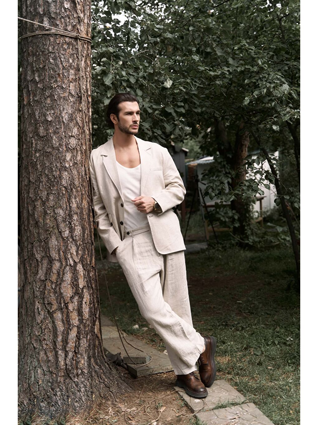 Bej Carlo Naturel Erkek Keten Pantolon-1