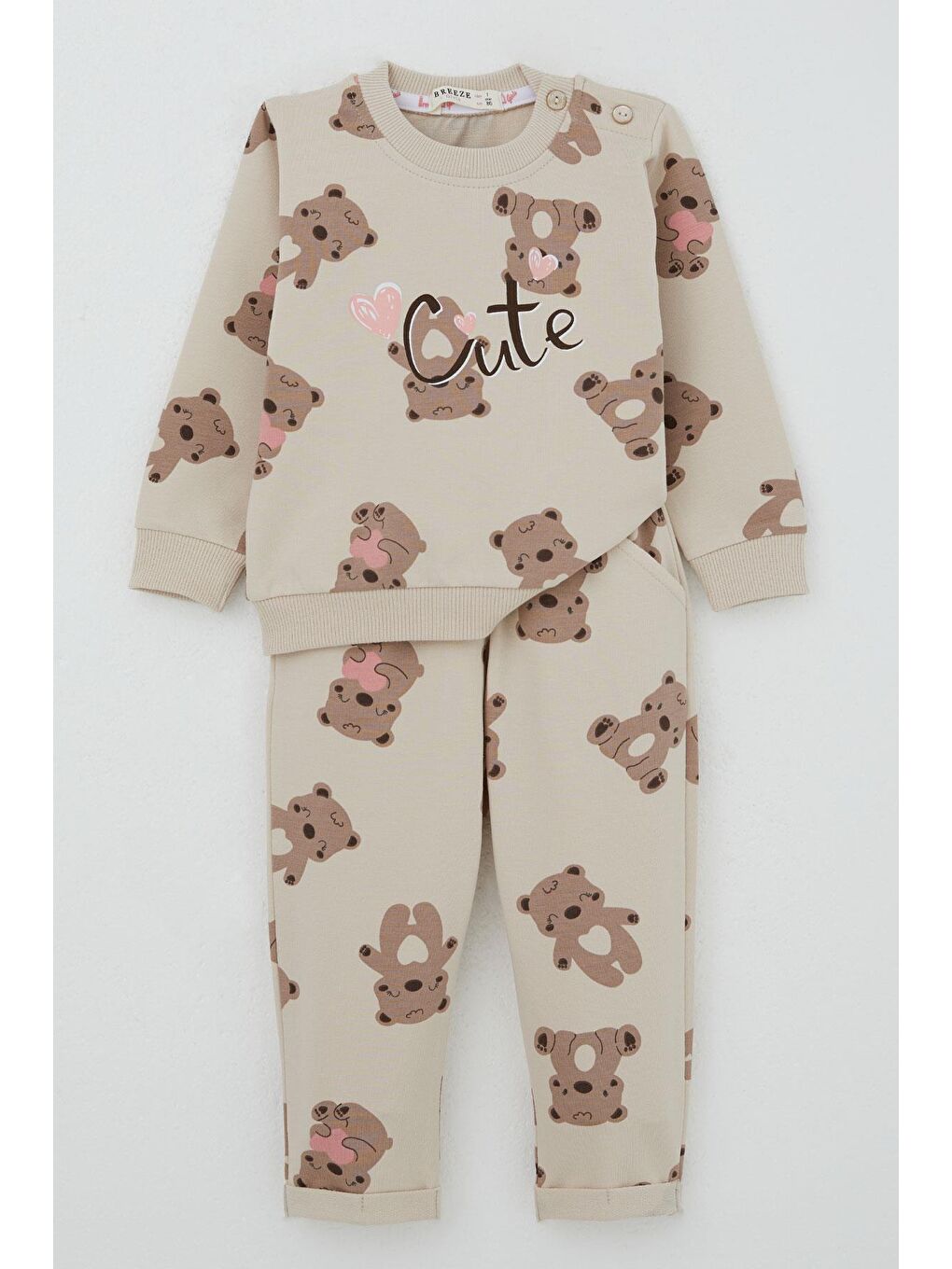 Kız Bebek Eşofman Takım Mutlu Ayıcık Desenli Bej (6 Ay-2 Yaş)