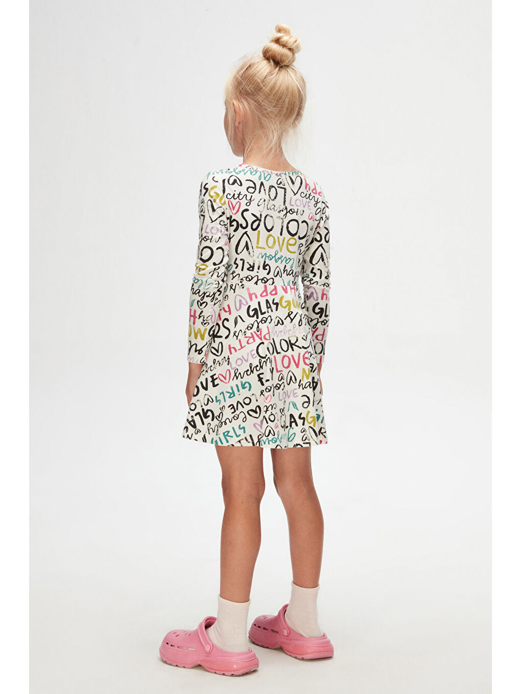 Ekru Kız Çocuk Glasgow Desen Uzun Kol Elbise-4