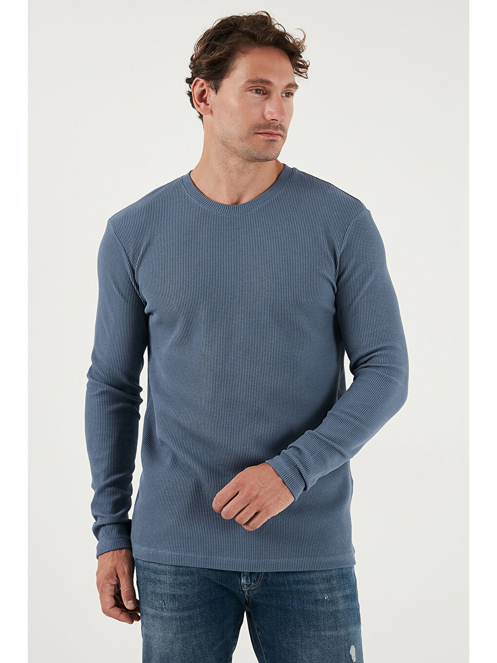 Ekru Pamuklu Bisklet Yaka Slim Fit Basic 3'lü Paket Sweat 5905073S3-2