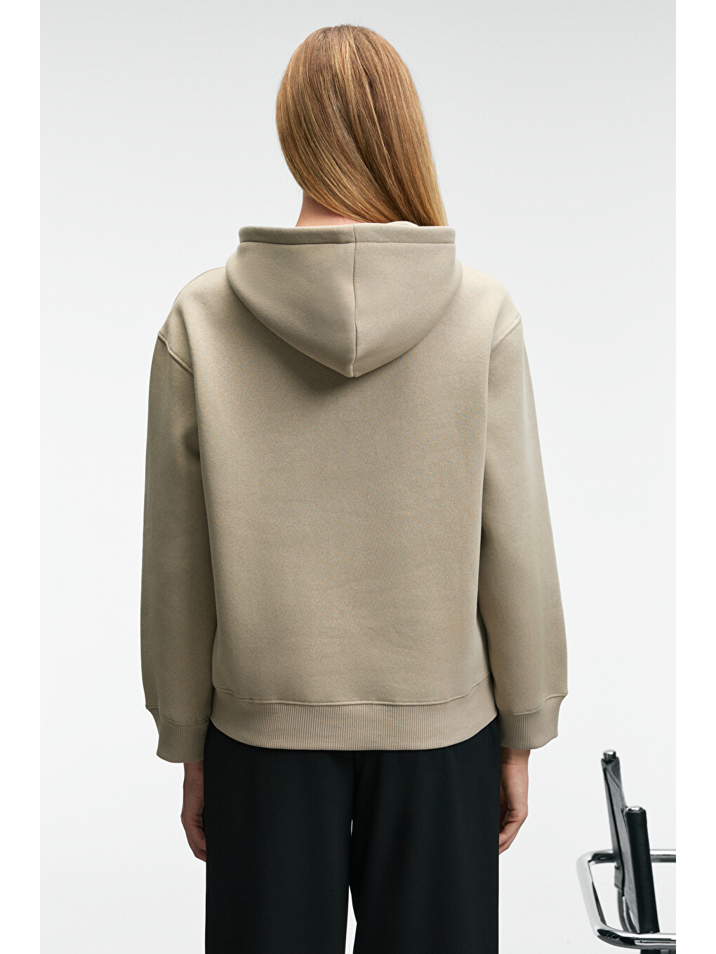 Bej Lıoraen Kadın Baskılı Relaxed Kanguru Cepli Kapüşonlu Taş Sweatshirt-5