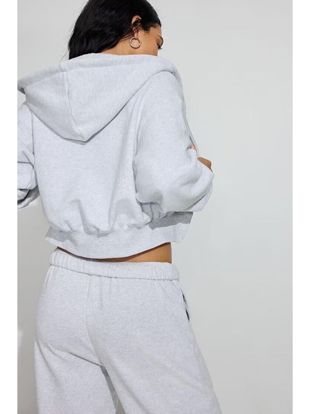 Beyaz Karmelanj Crop Kapüşonlu Fermuarlı Kadın Sweatshirt Mg2608-1