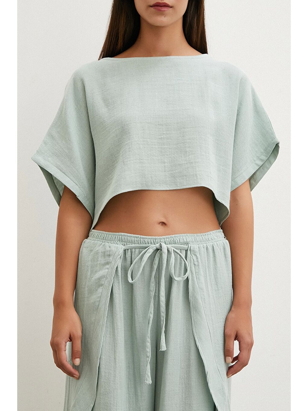 Karışık Keten Şalvar Takım Mint-3