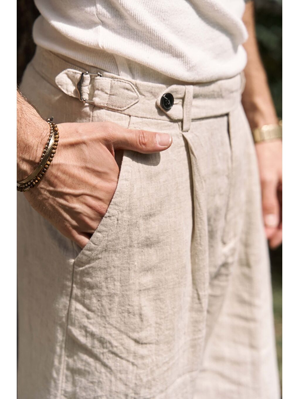 Bej Carlo Naturel Erkek Keten Pantolon-5