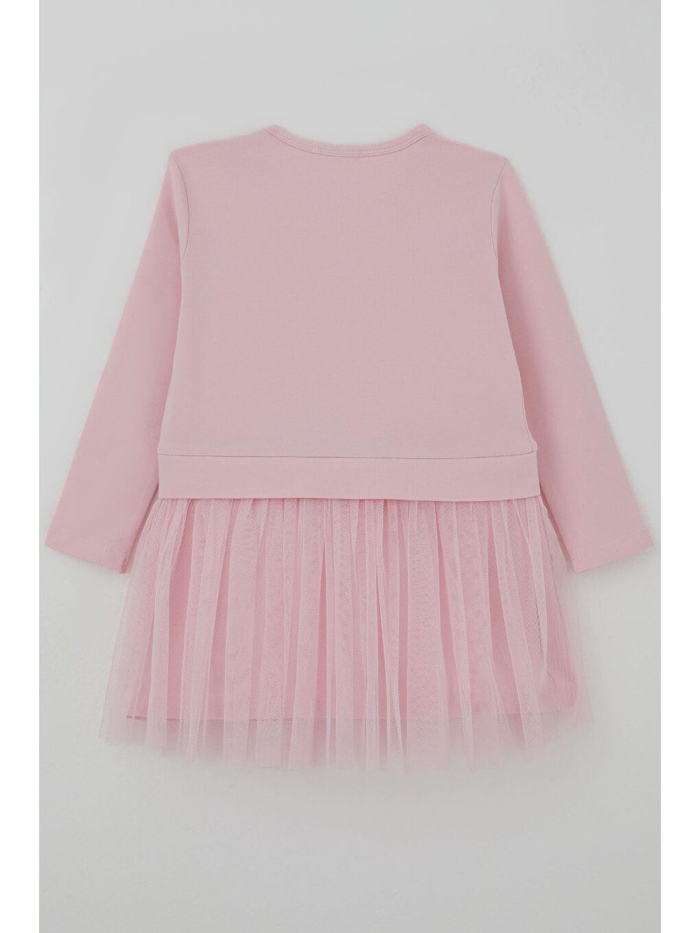 Kız Çocuk Uzun Kollu Elbise Çiçek Baskılı Tüllü Pembe (2-6 Yaş)-1