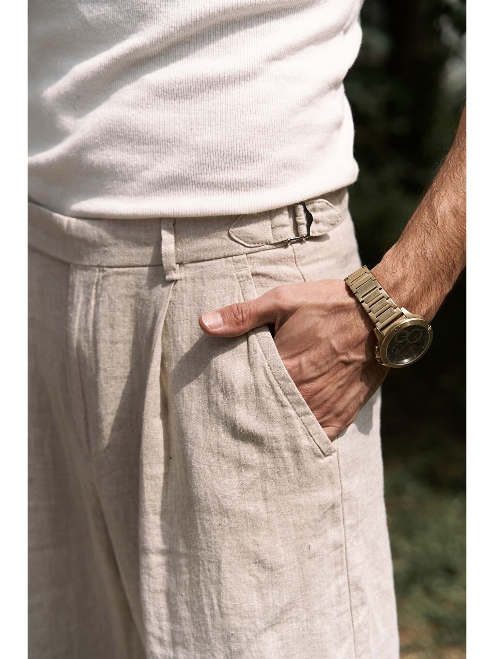 Bej Carlo Naturel Erkek Keten Pantolon-6