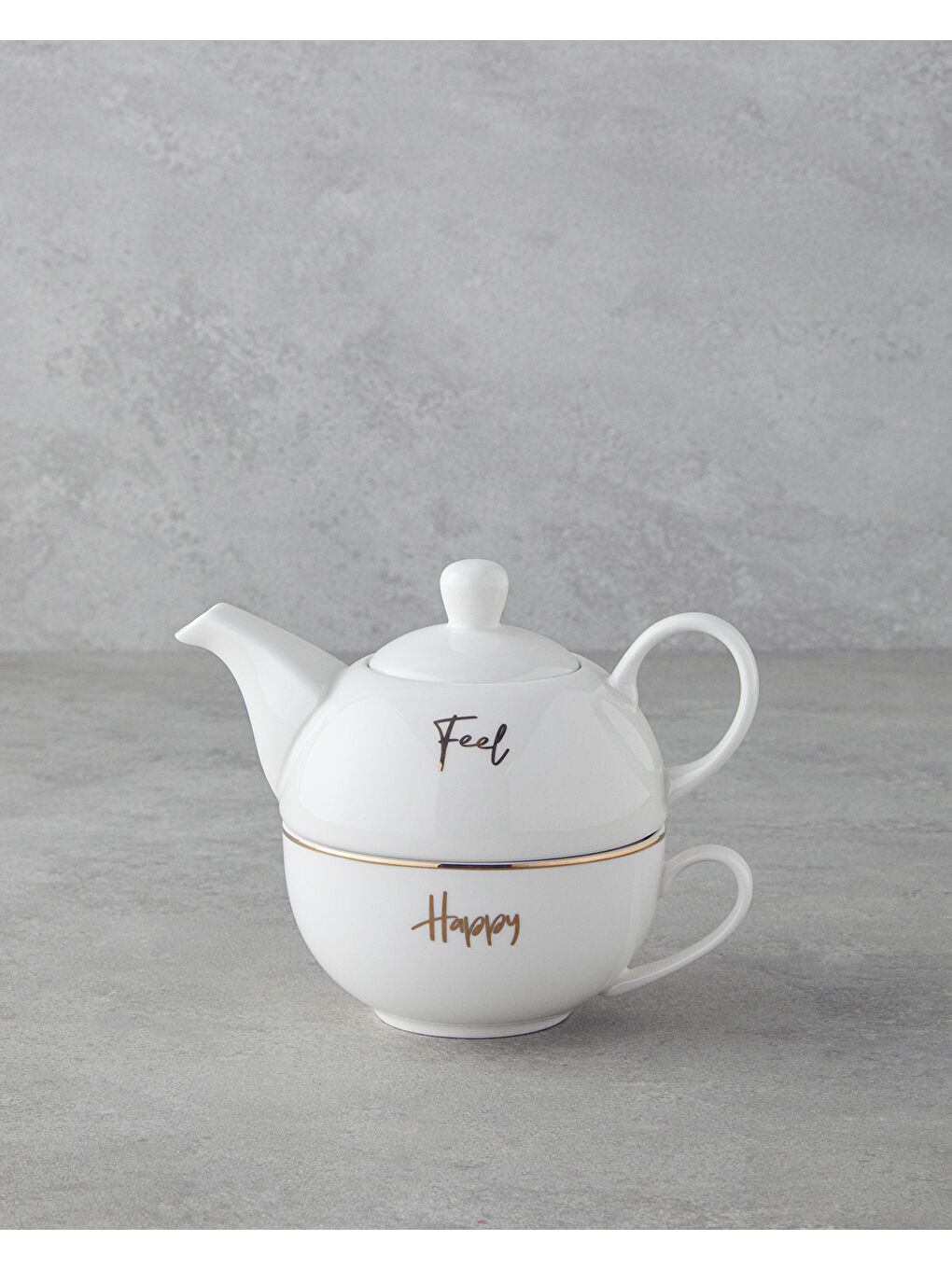 Feel Happy New Bone China Demlik Seti 400 ml Beyaz