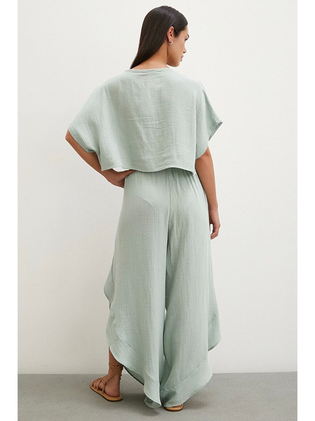 Karışık Keten Şalvar Takım Mint-5