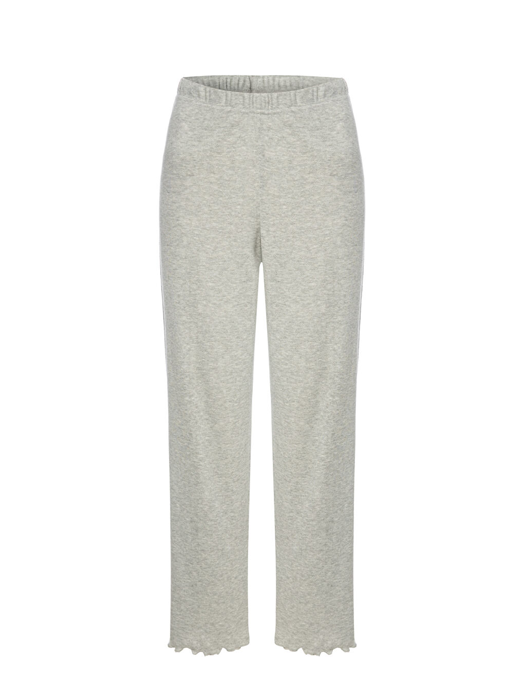 Gri Kadın Pamuklu Kısa Kollu Baby Overloklu Pijama Takımı-2