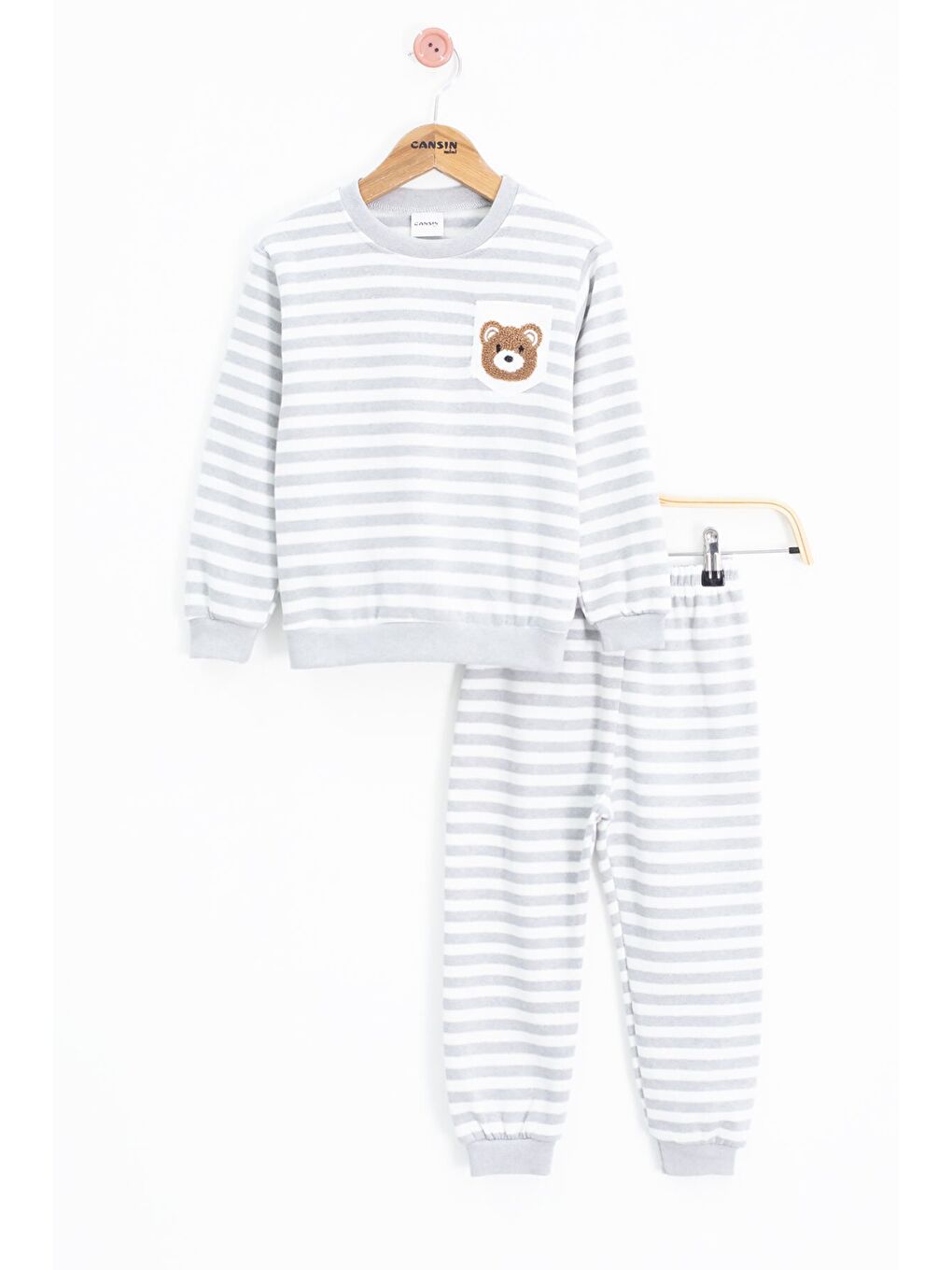 Gri Erkek Çocuk Şardonlu Ayıcık Nakışlı 2'li Takım 22701