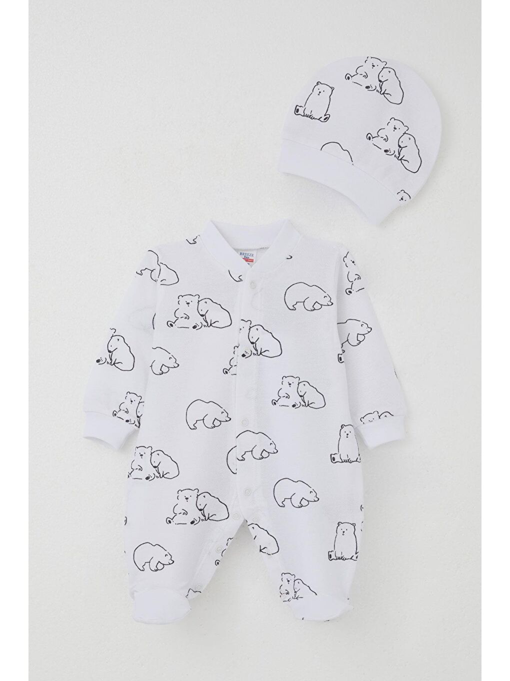 Erkek Bebek Patikli Tulum Sevimli Kutup Ayıcığı Desenli Beyaz (0-6 Ay)