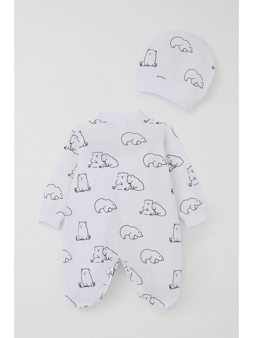 Erkek Bebek Patikli Tulum Sevimli Kutup Ayıcığı Desenli Beyaz (0-6 Ay)-1