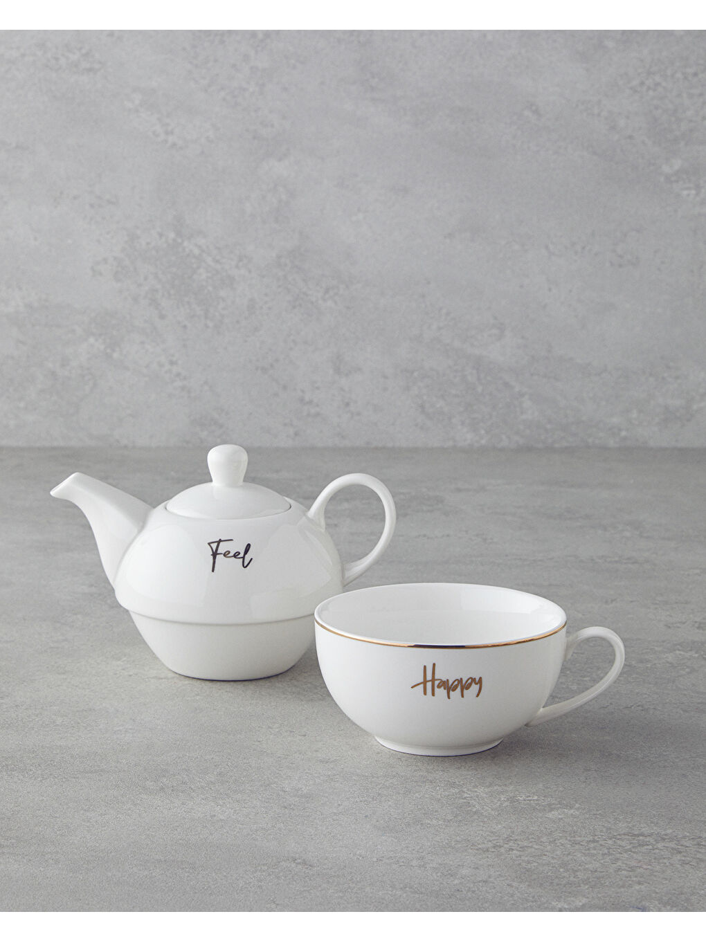 Feel Happy New Bone China Demlik Seti 400 ml Beyaz-1