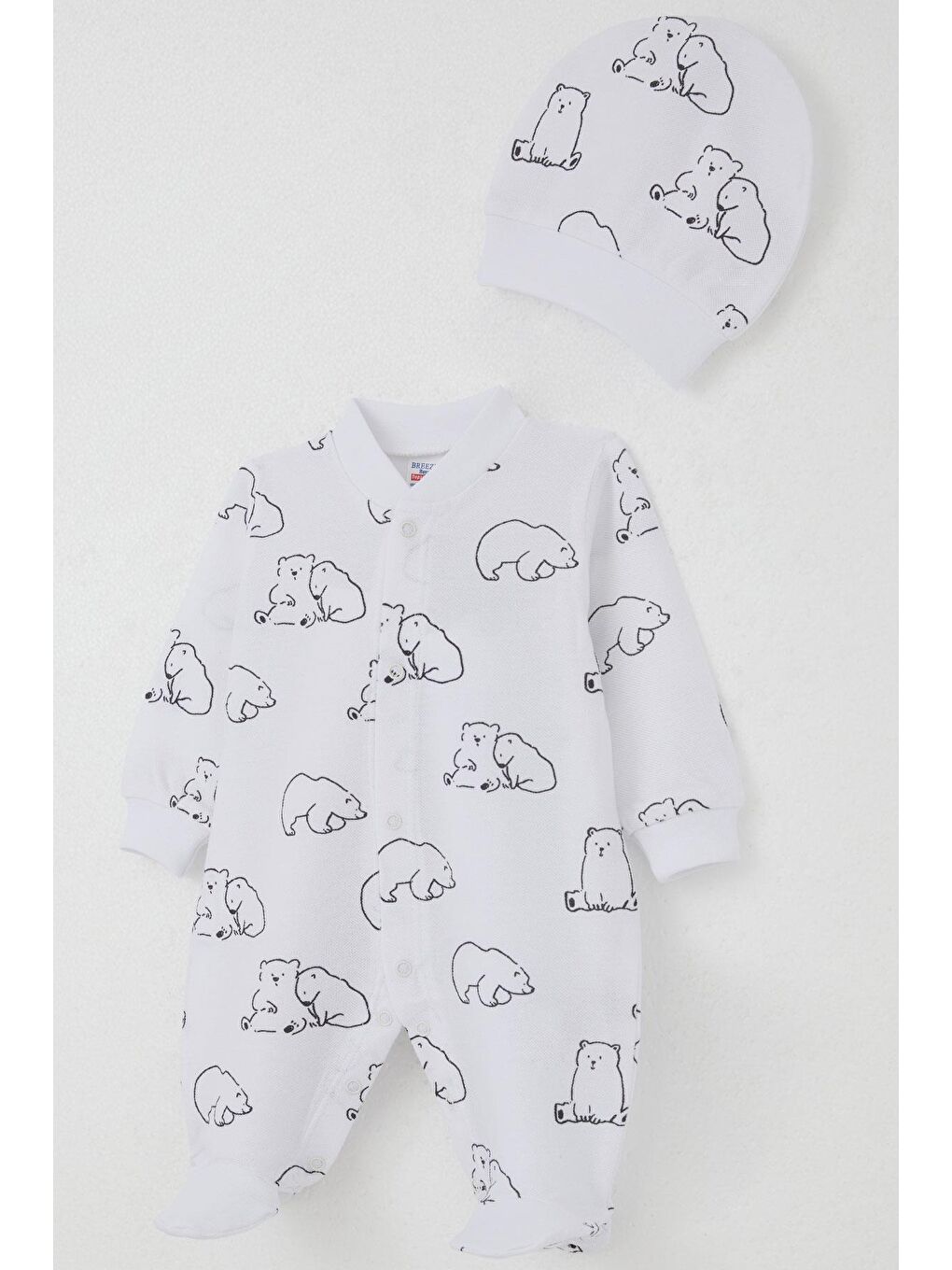 Erkek Bebek Patikli Tulum Sevimli Kutup Ayıcığı Desenli Beyaz (0-6 Ay)-2