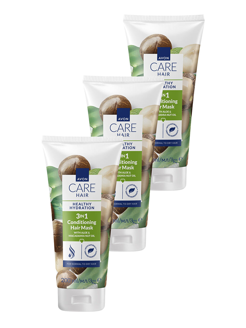 Care Aloe ve Makademya Yağı İçeren 3’ü 1 Arada Saç Maskesi 200ml Üçlü Paket