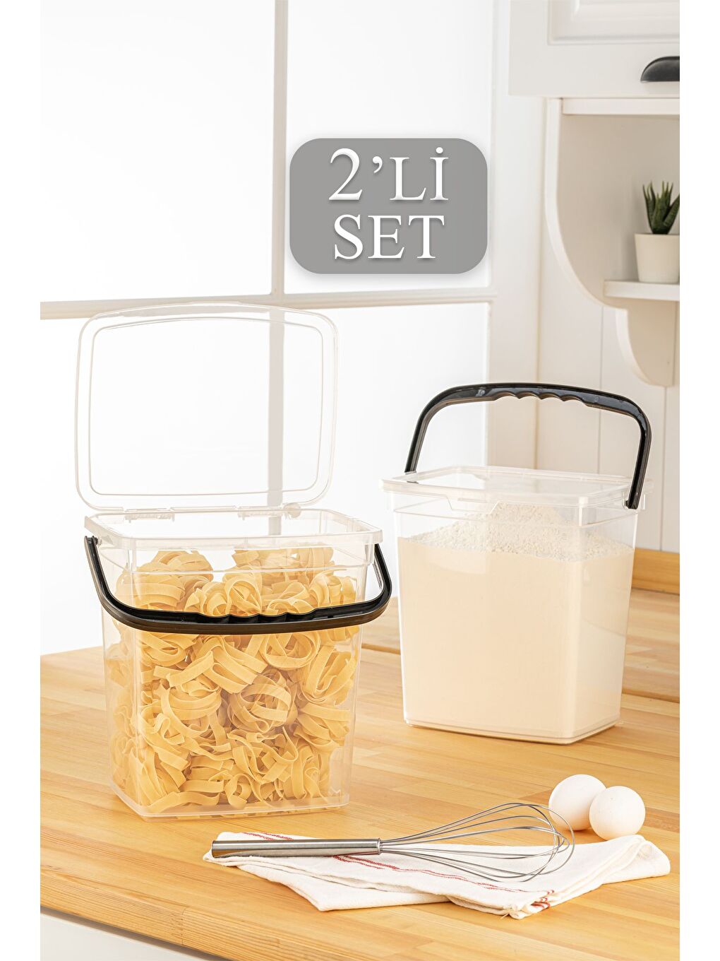 Beyaz 2 li Mega Boy Un Bakliyat Saklama Kabı   Deterjanlık   Erzak Saklama Kutusu 6 Lt Şeffaf