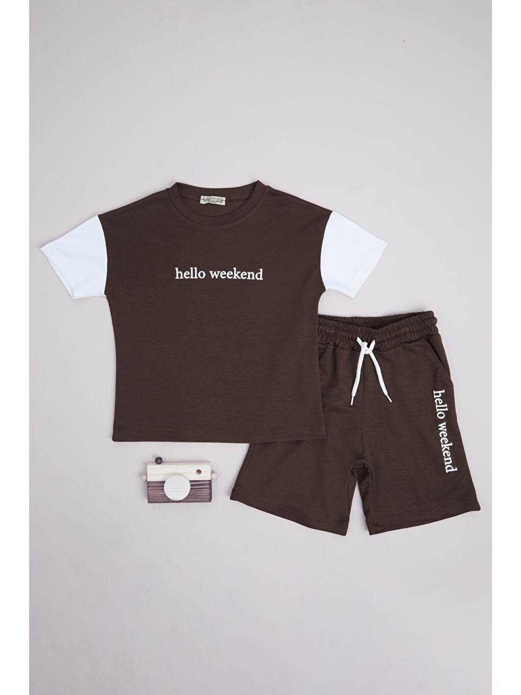 Kahverengi Hello Weekend Baskılı Garnili Erkek Çocuk 2 Li Takım