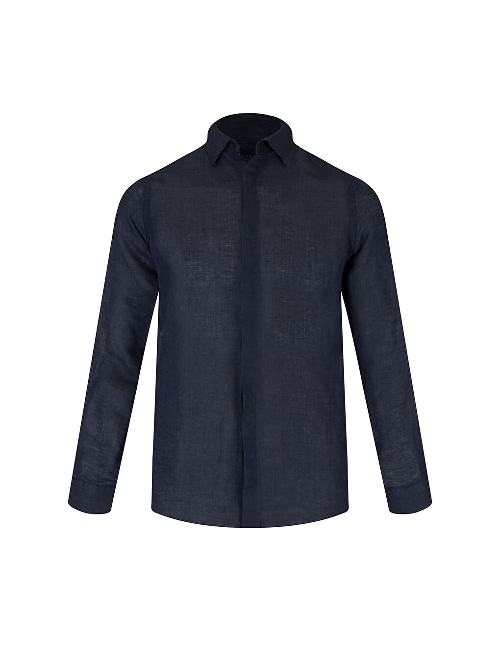 Lacivert Comfort Fit Gizli Düğmeli Yaka Keten Gömlek