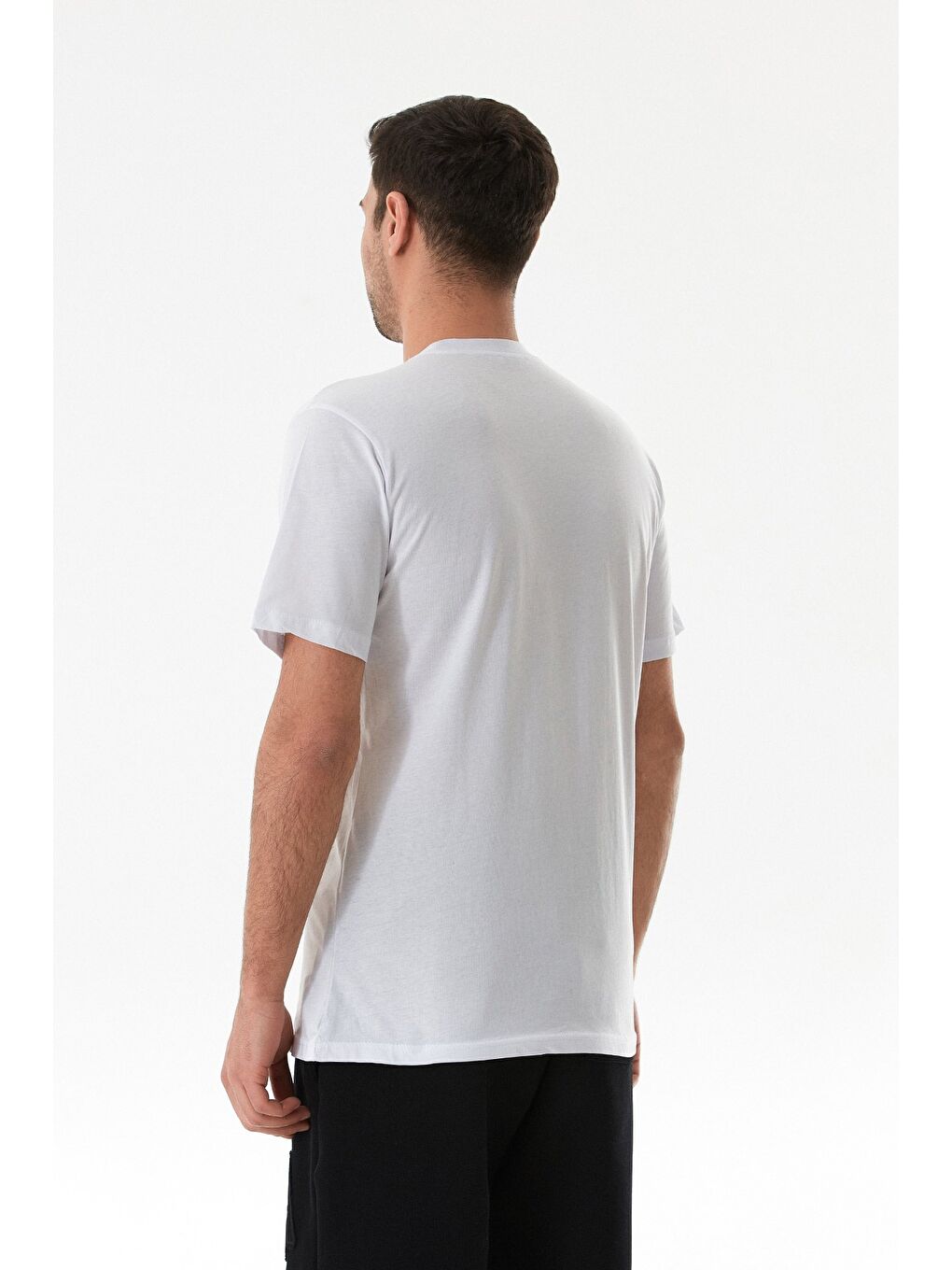 Beyaz Kuş Baskılı Bisiklet Yaka Tişört-2