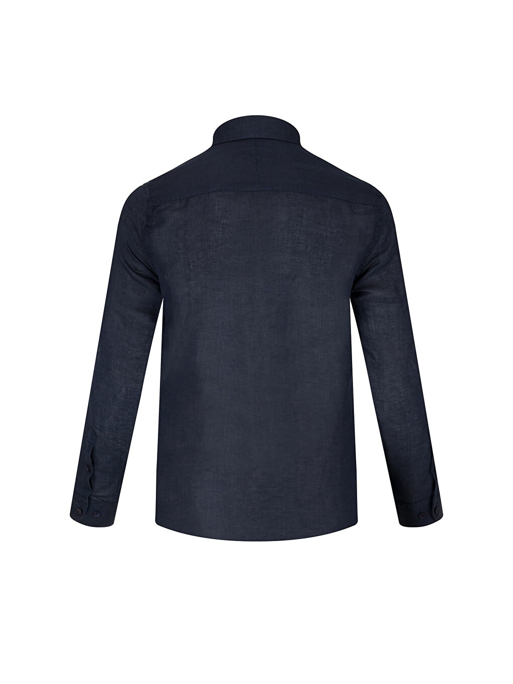Lacivert Comfort Fit Gizli Düğmeli Yaka Keten Gömlek-2