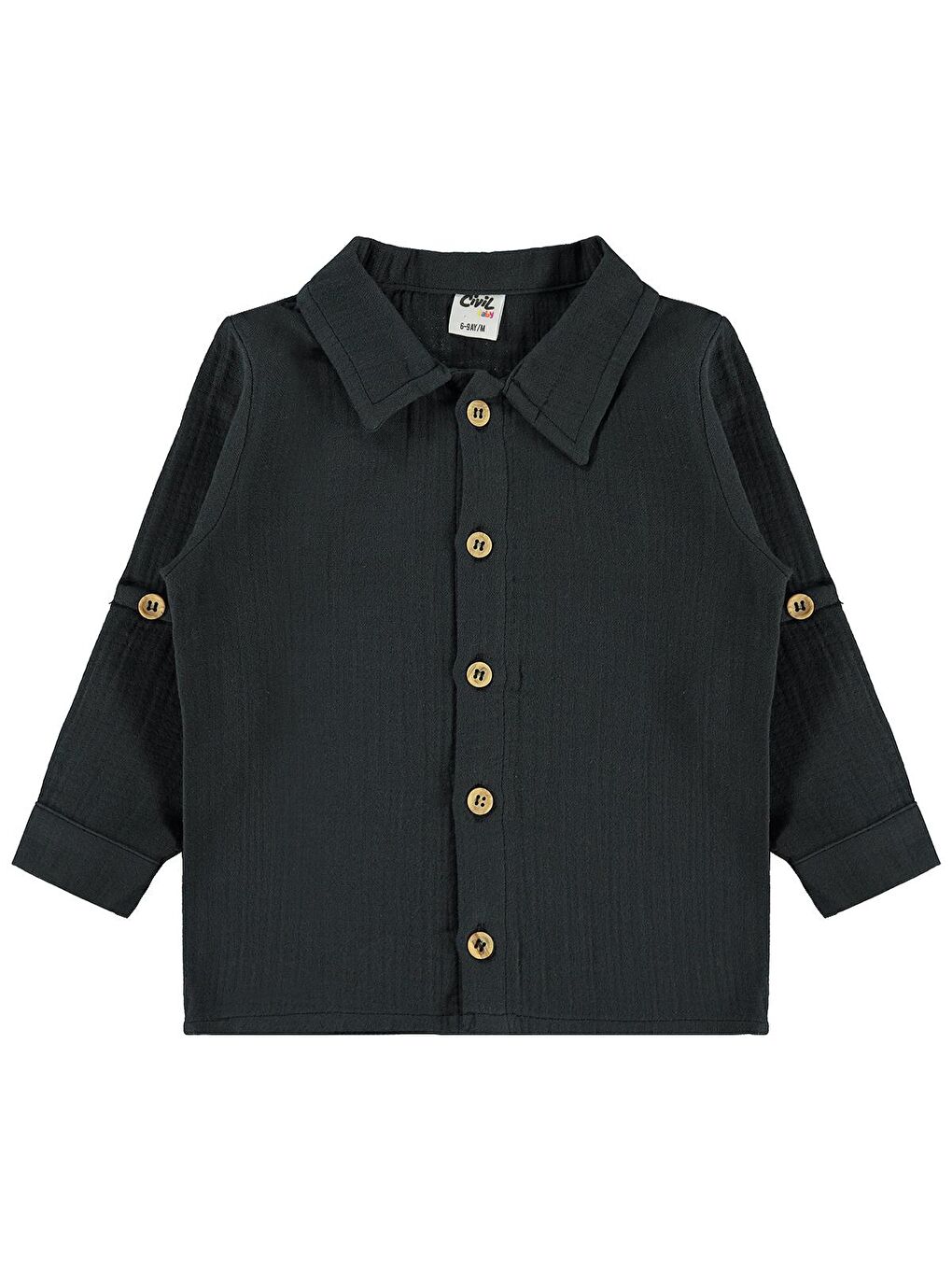 Antrasit Baby Müslin Uzun Kol 6-18 Ay Gömlek - Gri 9-12 Ay