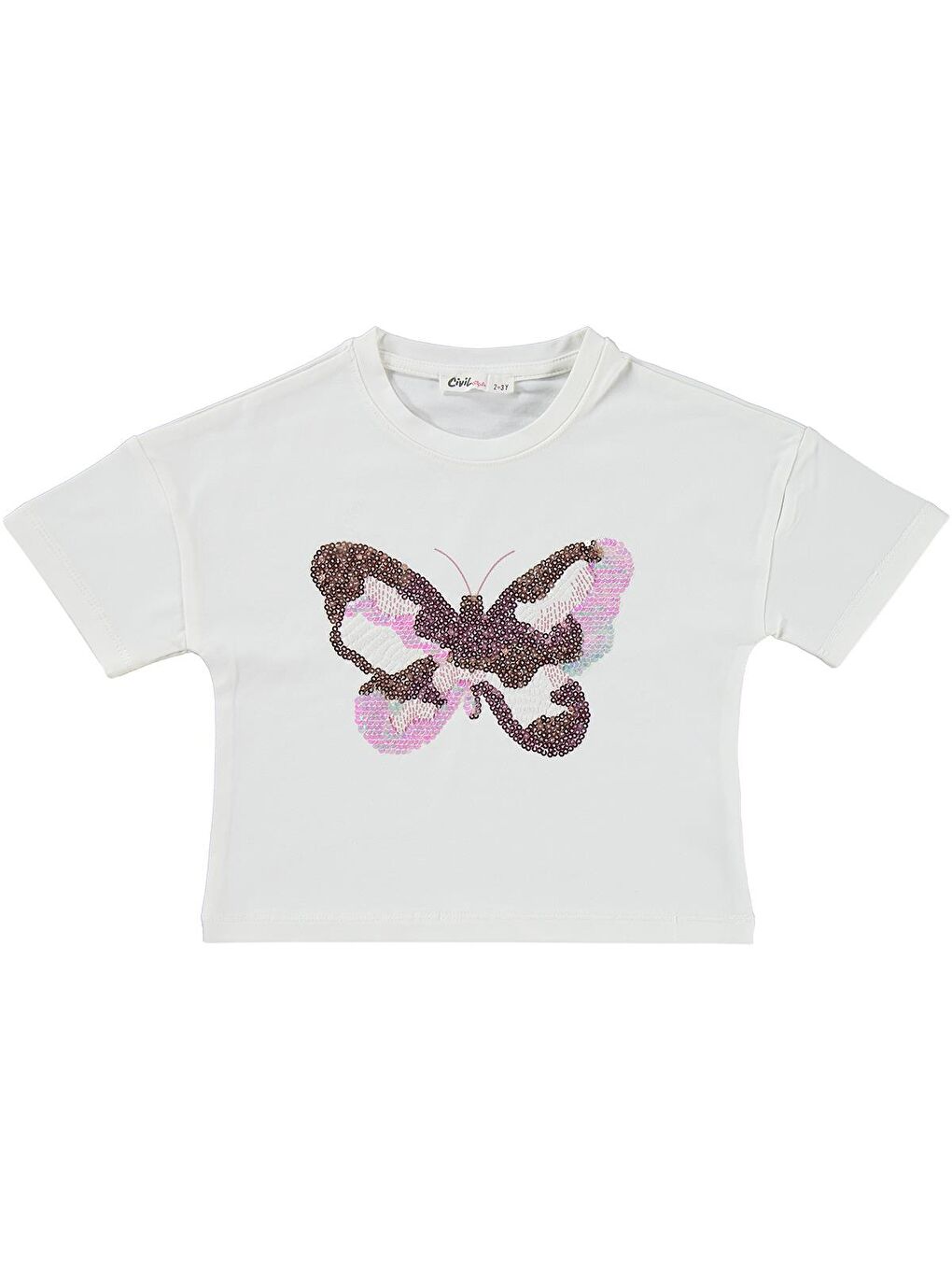 Girls Kelebek Nakışlı 2-5 Yaş Takım - Ekru-Soft Pembe-2