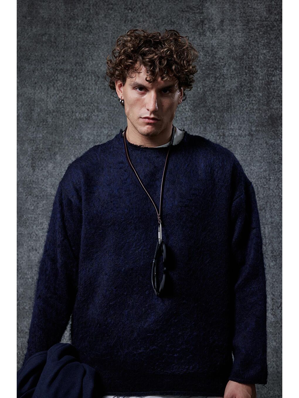 Erkek Dokulu Oversize Kazak Lacivert