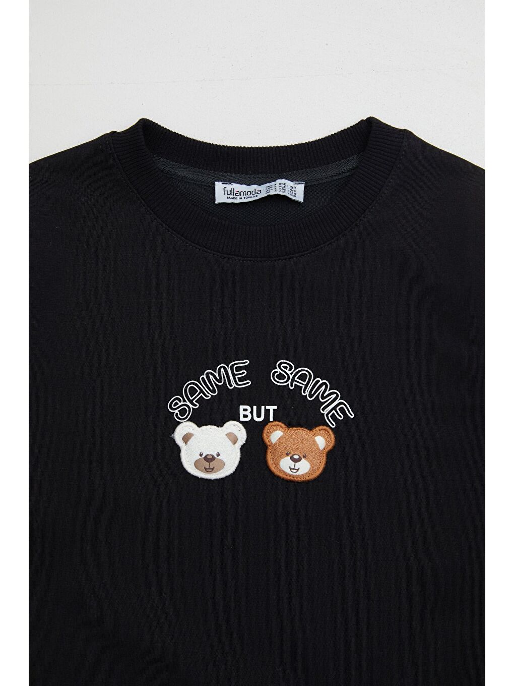 Siyah Ayıcık Nakışlı Bisiklet Yaka Kız Çocuk Sweatshirt-1