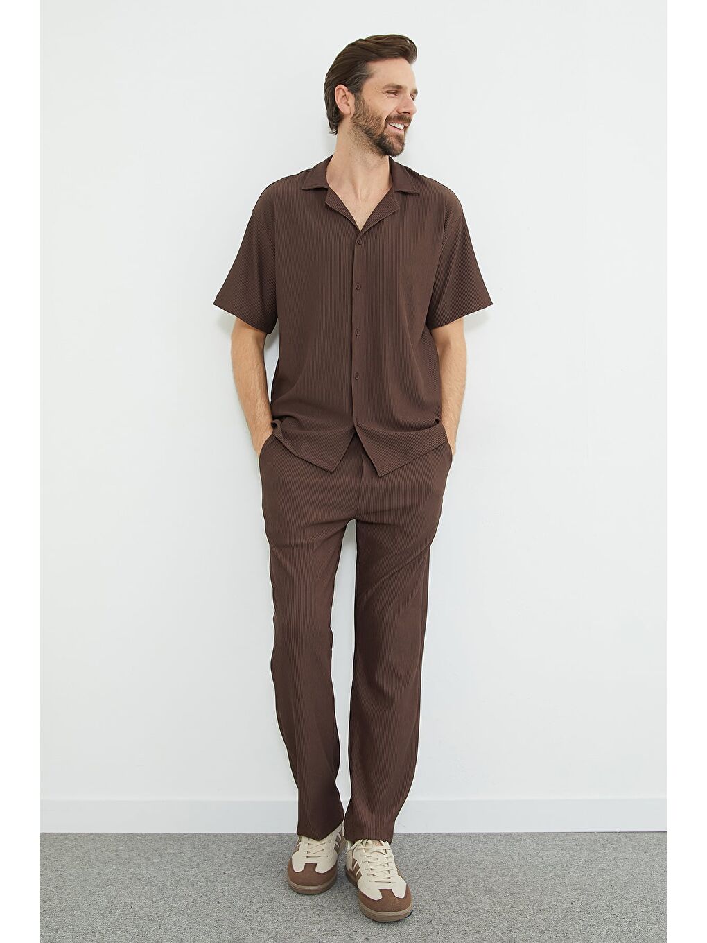 Kahverengi Beli Lastikli Fitilli Cepli Pantolon-2