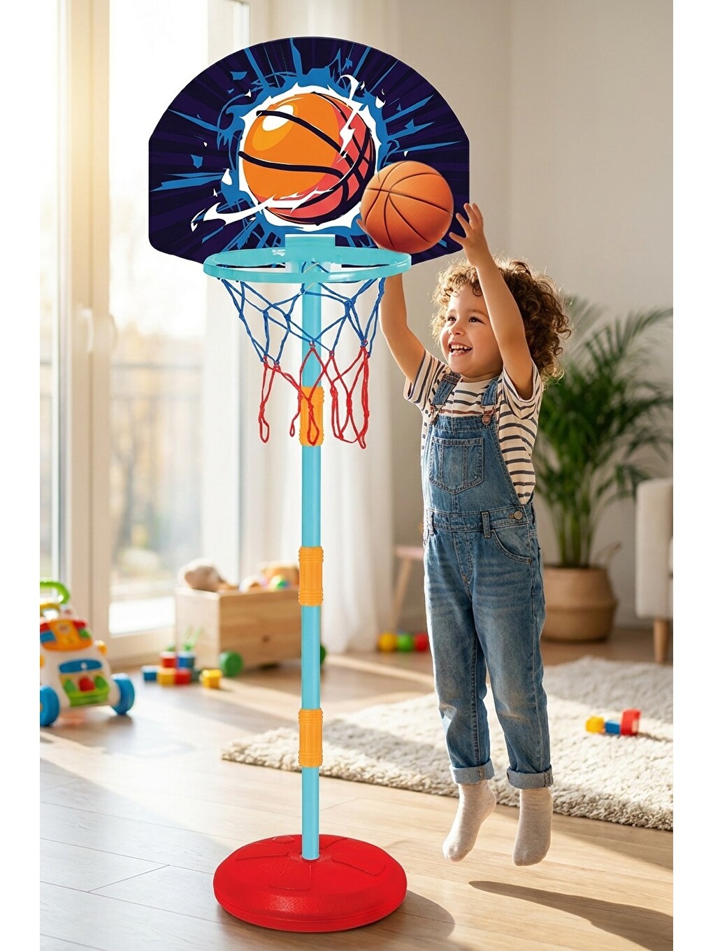 Basketbol Potası Seti Top Dahil — Yükseklik Ayarlı Ayaklı Çocuk Oyuncak Basket Potası, Ev Bahçe 3+ Y-5