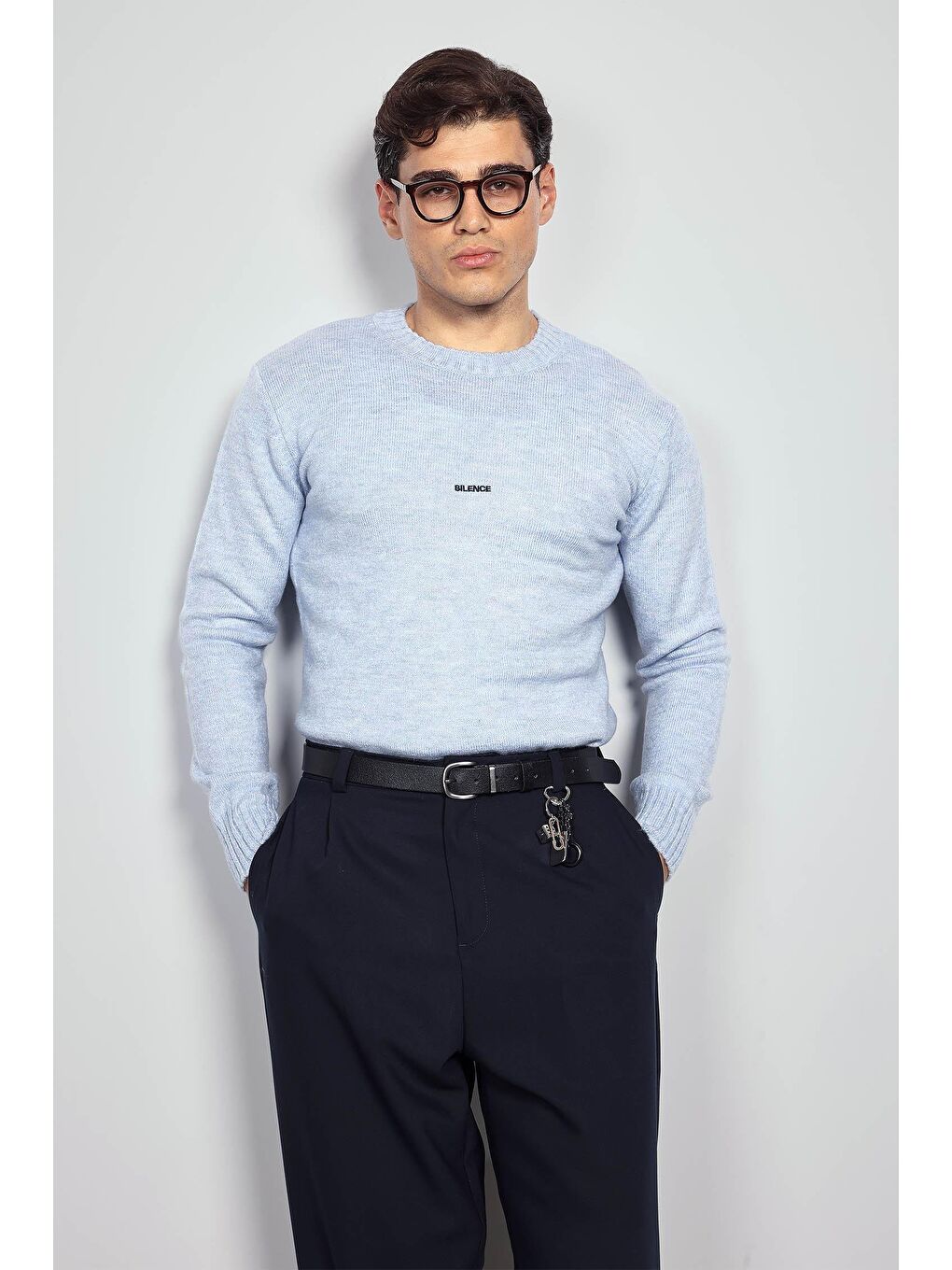 Erkek Regular Fit Bisiklet Yaka Kazak Açık Mavi-2