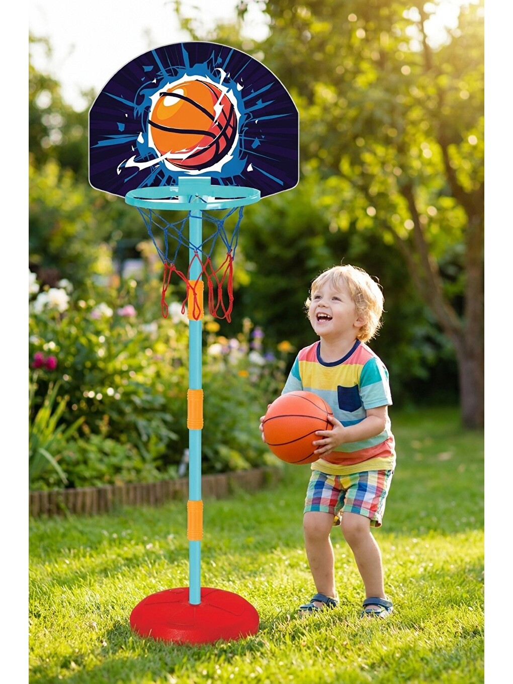 Basketbol Potası Seti Top Dahil — Yükseklik Ayarlı Ayaklı Çocuk Oyuncak Basket Potası, Ev Bahçe 3+ Y-6