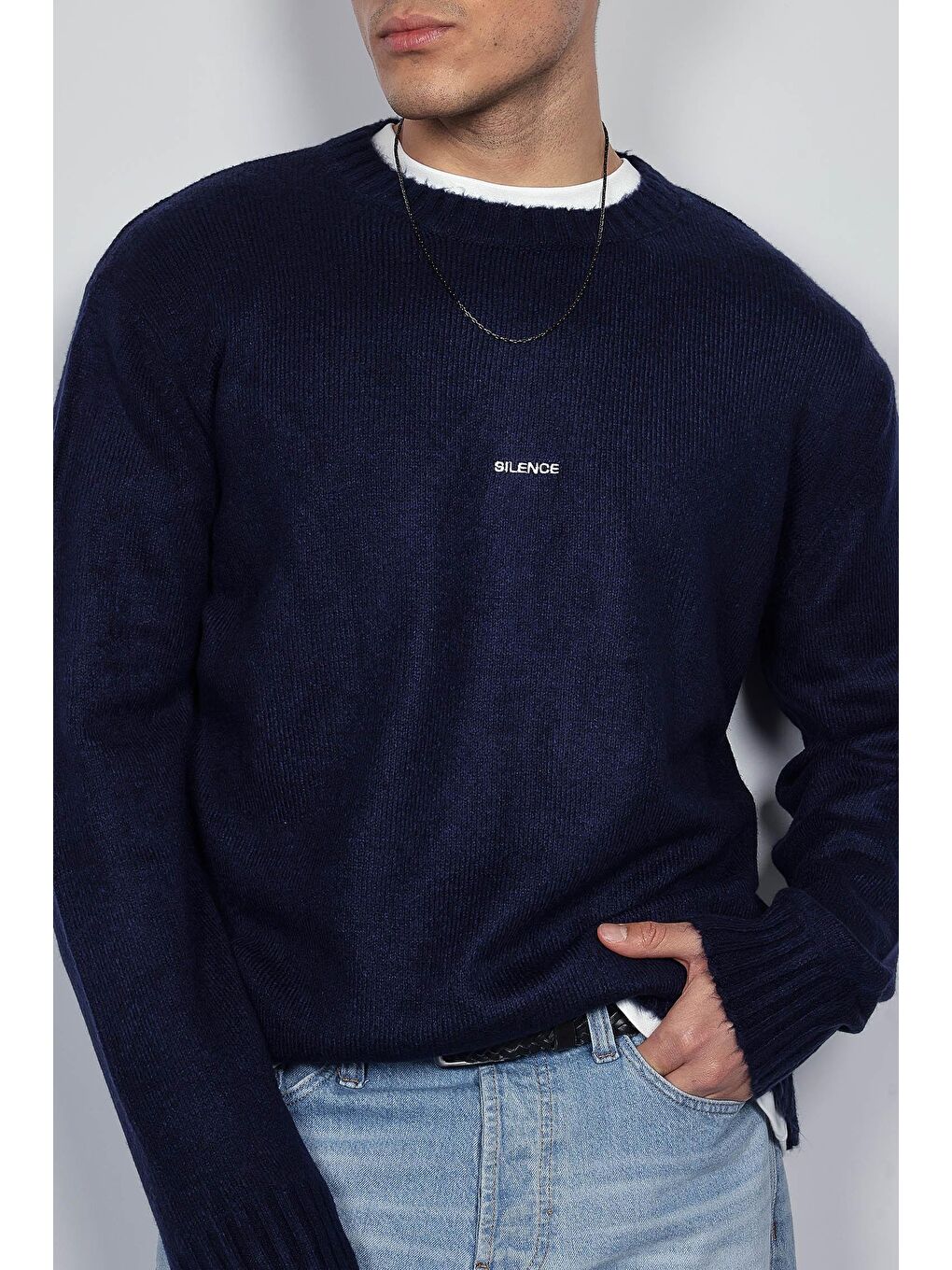 Erkek Regular Fit Bisiklet Yaka Kazak Lacivert