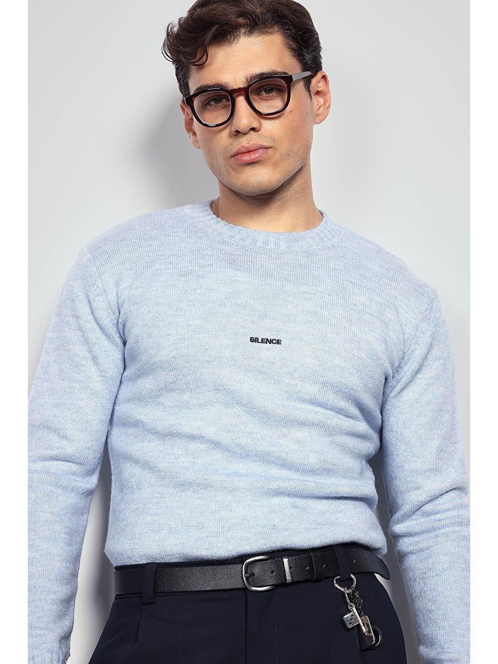 Erkek Regular Fit Bisiklet Yaka Kazak Açık Mavi-3