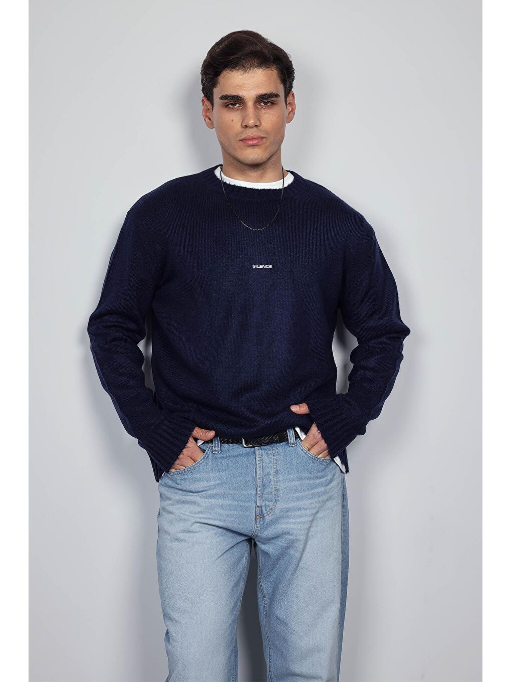 Erkek Regular Fit Bisiklet Yaka Kazak Lacivert-2