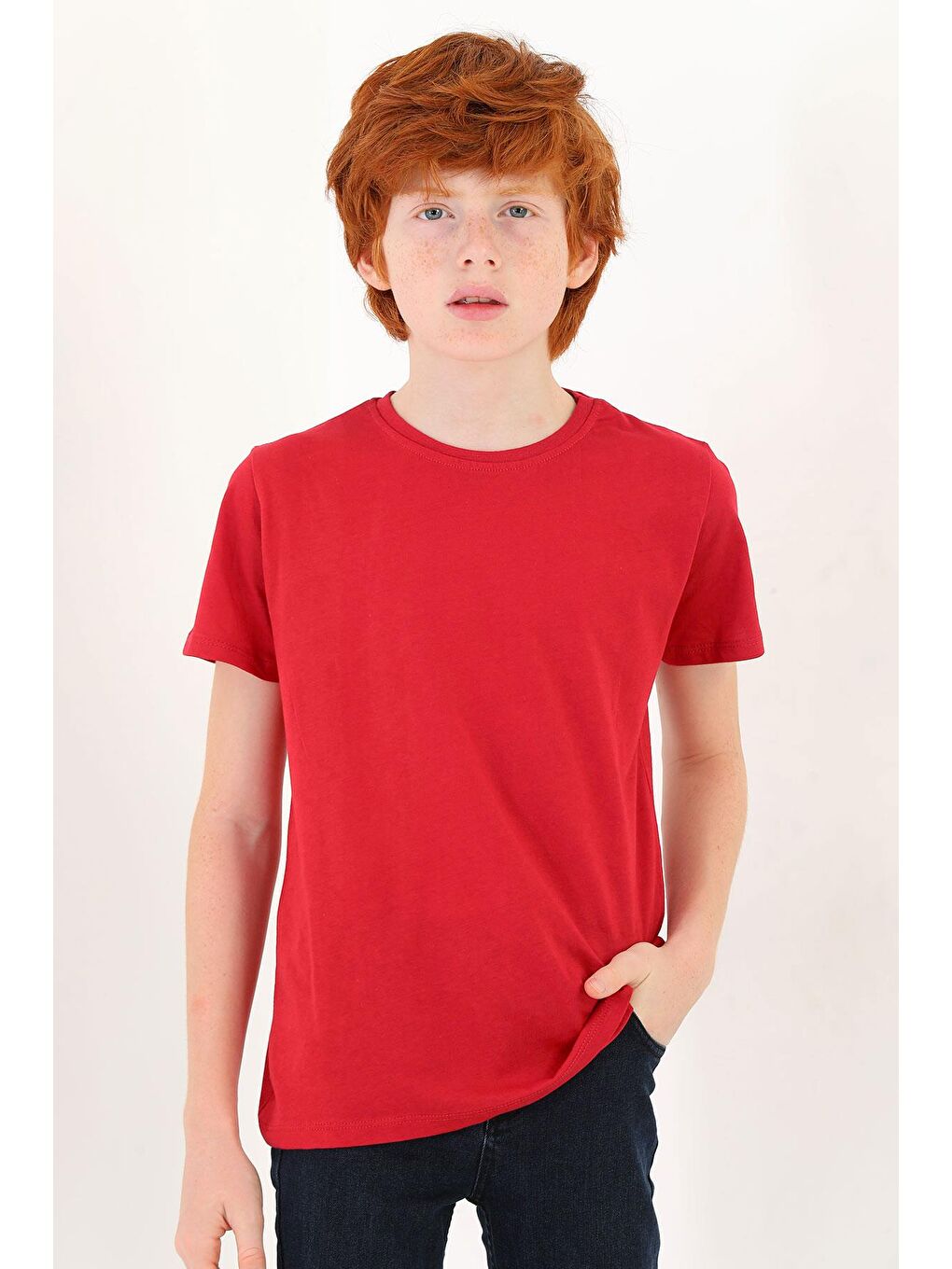Bisiklet Yaka Kırmızı Renk Erkek Çocuk Tshirt-3