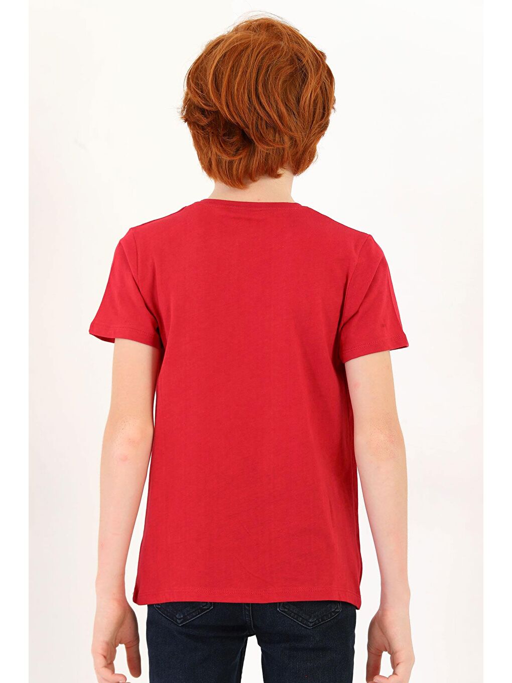 Bisiklet Yaka Kırmızı Renk Erkek Çocuk Tshirt-4