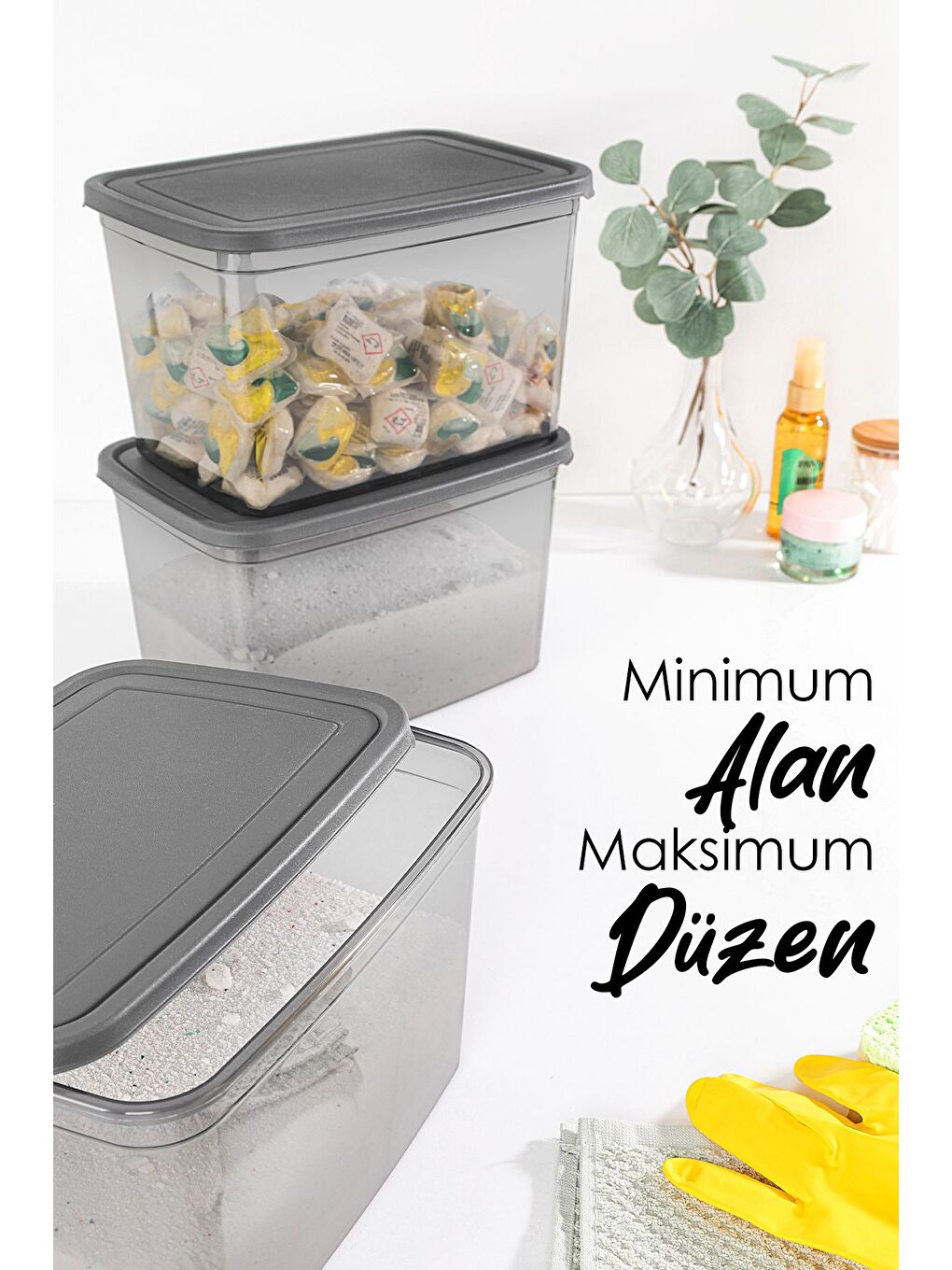 4 lü Mega Boy Deterjan Saklama Kutusu   Dikdörtgen Toz Tablet Deterjan Kutusu Antrasit-3