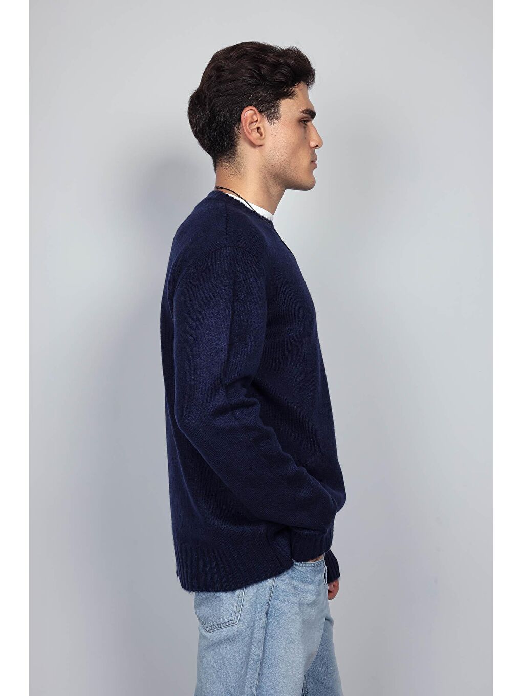 Erkek Regular Fit Bisiklet Yaka Kazak Lacivert-4