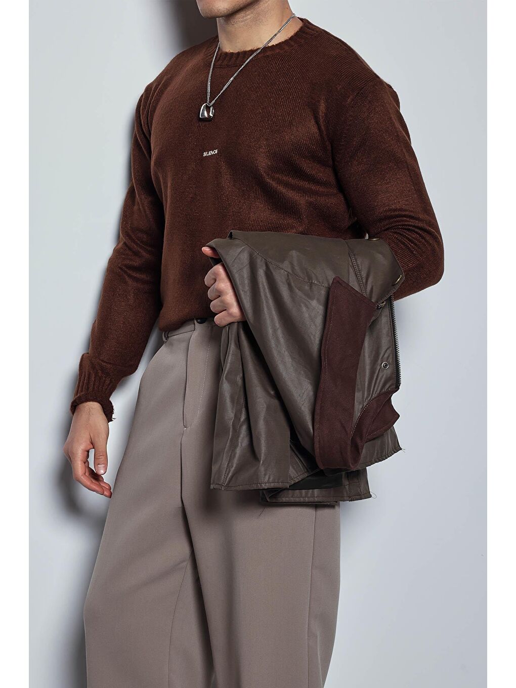 Kahverengi Erkek Regular Fit Bisiklet Yaka Kazak Kahve-2