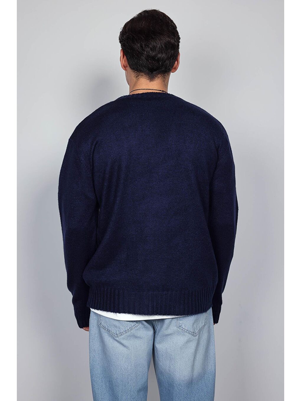 Erkek Regular Fit Bisiklet Yaka Kazak Lacivert-6